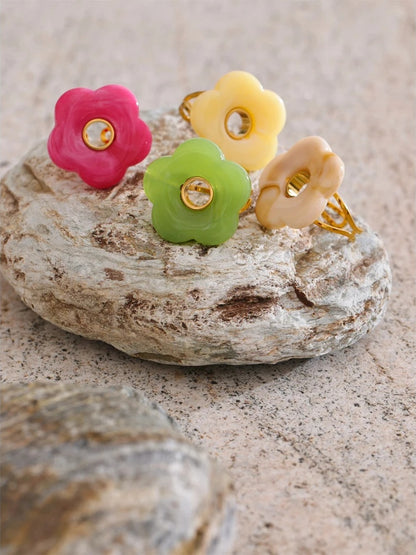 Pink green yellow grey thick resin adjustable ring - product image
