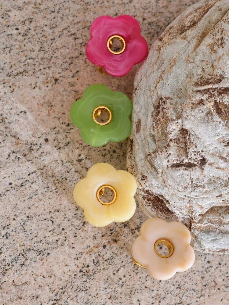 Pink green yellow grey thick resin adjustable ring - product image