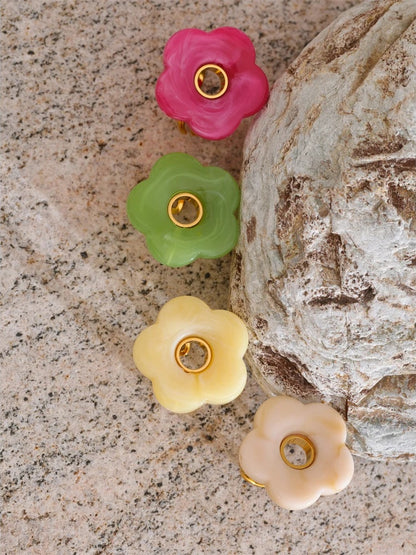 Pink green yellow grey thick resin adjustable ring - product image