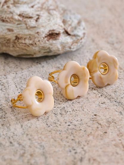 Pink green yellow grey thick resin adjustable ring - product image