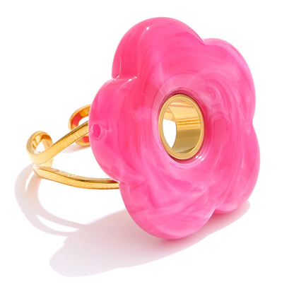 Pink green yellow grey thick resin adjustable ring - product image
