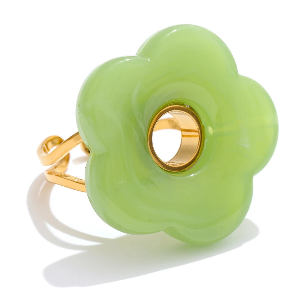 Pink green yellow grey thick resin adjustable ring - product image