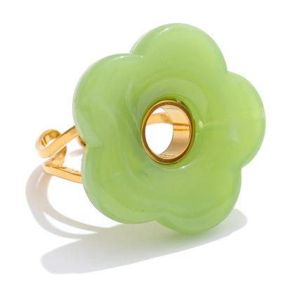 Pink green yellow grey thick resin adjustable ring - product image