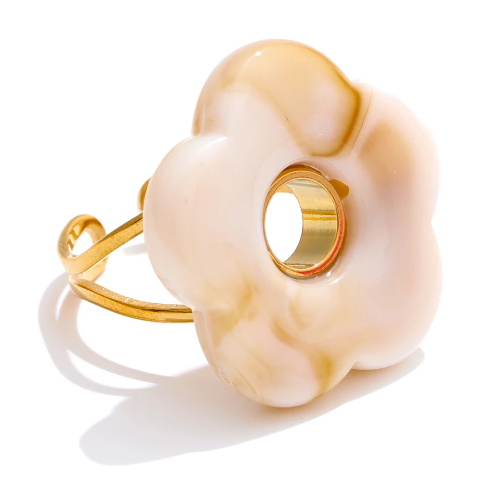 Pink green yellow grey thick resin adjustable ring - product image