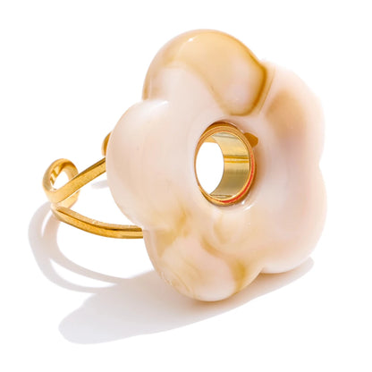 Pink green yellow grey thick resin adjustable ring - product image