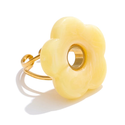 Pink green yellow grey thick resin adjustable ring - product image