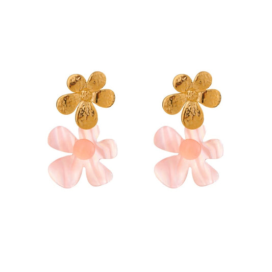 Pink resin flower dangle daily drop earrings - product image