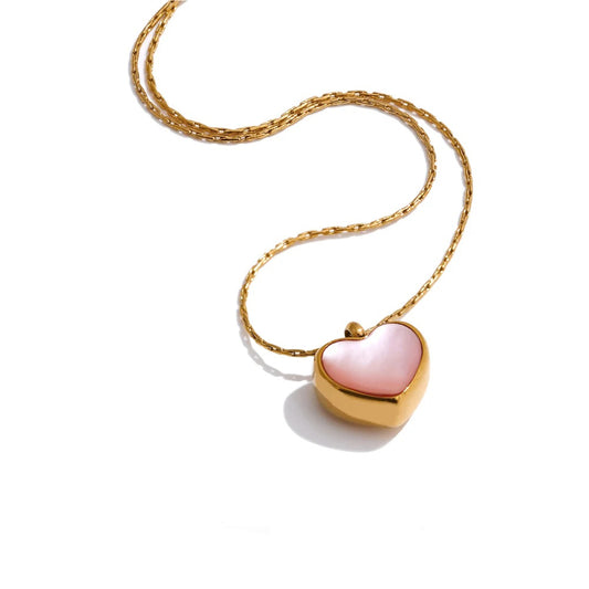 Pink shell heart thick necklace pendant - product image