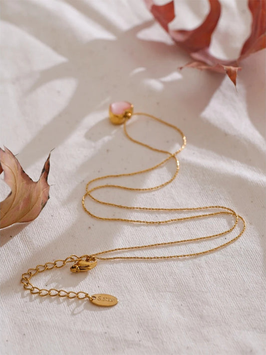 Pink shell heart thick necklace pendant - product image