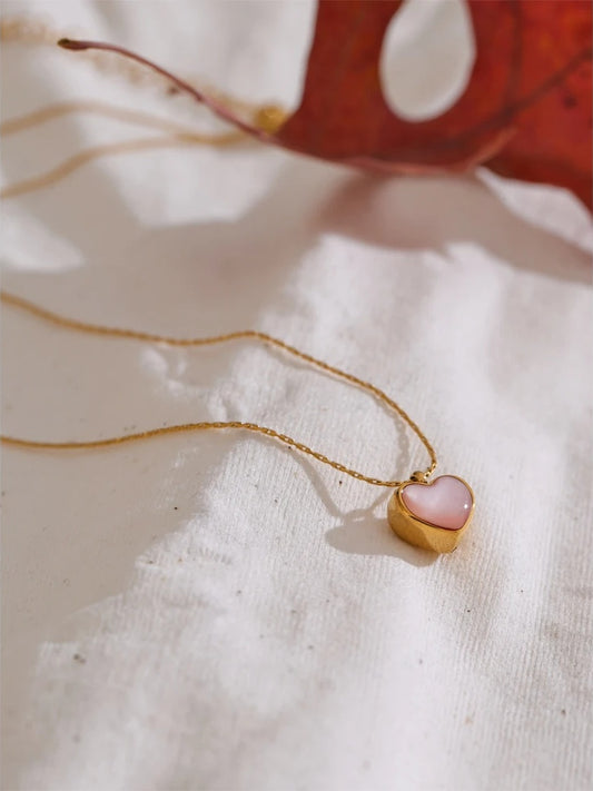 Pink shell heart thick necklace pendant - product image