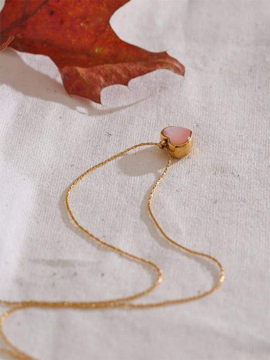 Pink shell heart thick necklace pendant - product image