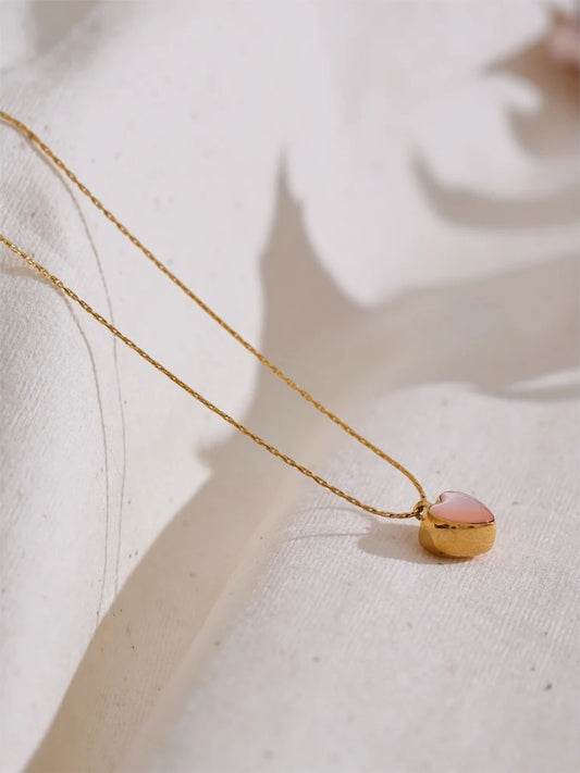 Pink shell heart thick necklace pendant - product image
