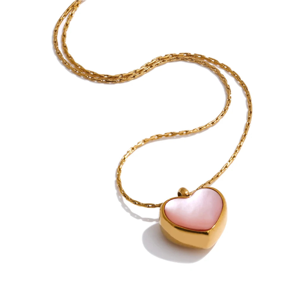 Pink shell heart thick necklace pendant - product image