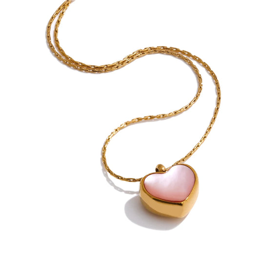 Pink shell heart thick necklace pendant - product image