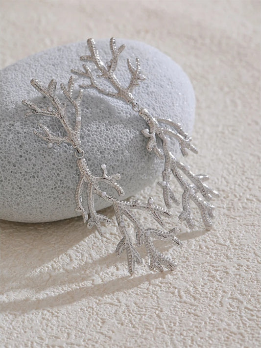 Plant leaf pearls big drop earrings - product image