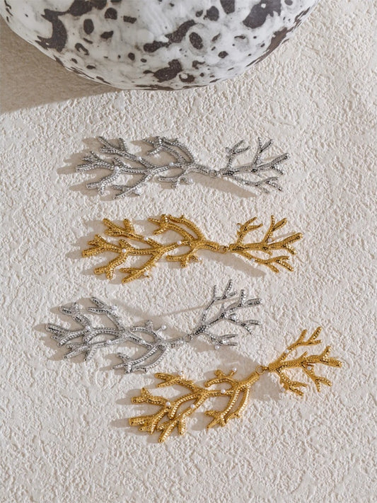 Plant leaf pearls big drop earrings - product image