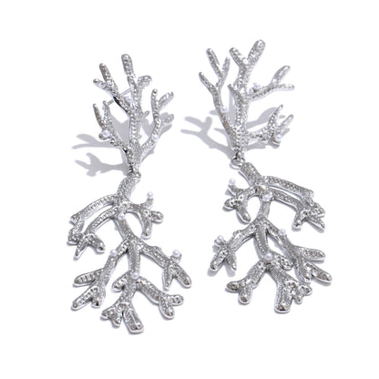 Plant leaf pearls big drop earrings - product image