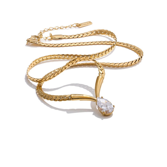 Polished chain cubic zirconia water drop necklace - product image