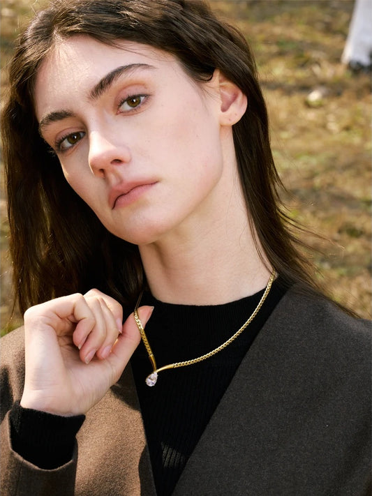 Polished chain cubic zirconia water drop necklace - product image