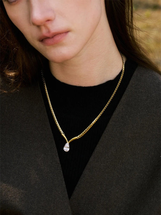 Polished chain cubic zirconia water drop necklace - product image