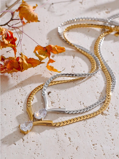 Polished chain cubic zirconia water drop necklace - product image