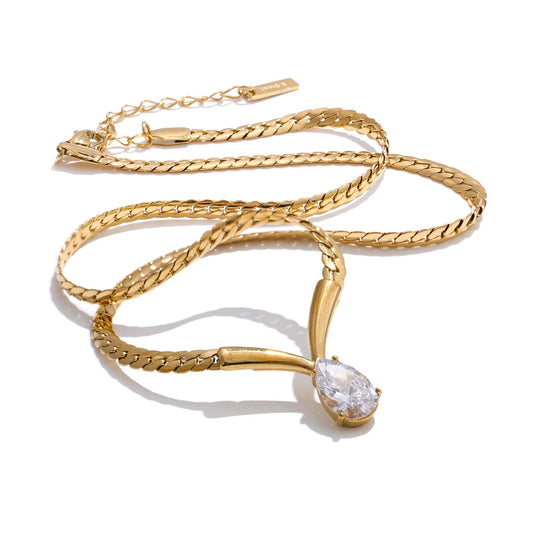 Polished chain cubic zirconia water drop necklace - product image