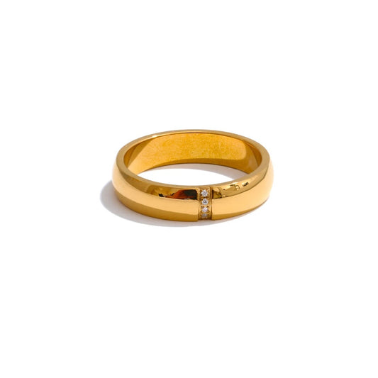 Polished cubic zircon gold color ring - product image