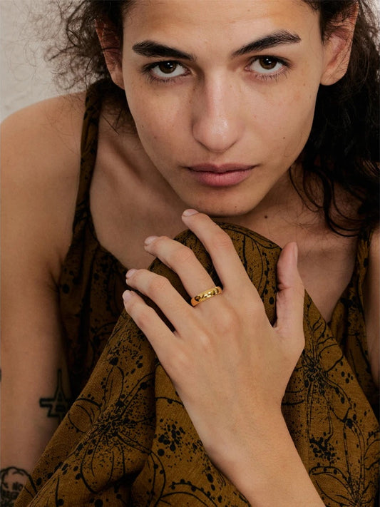 Polished cubic zircon gold color ring - product image