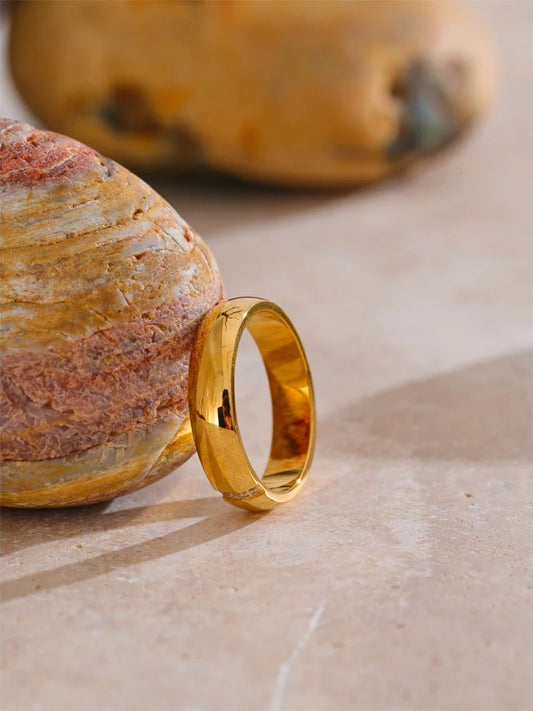 Polished cubic zircon gold color ring - product image