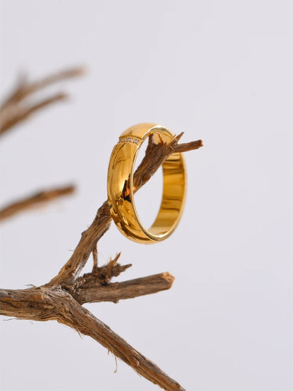 Polished cubic zircon gold color ring - product image