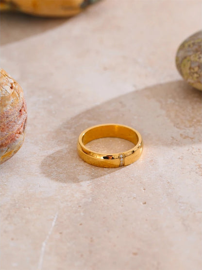 Polished cubic zircon gold color ring - product image