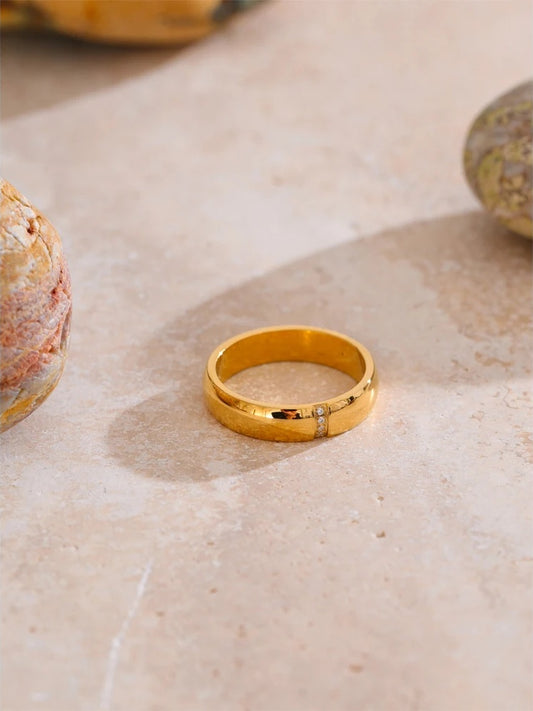 Polished cubic zircon gold color ring - product image