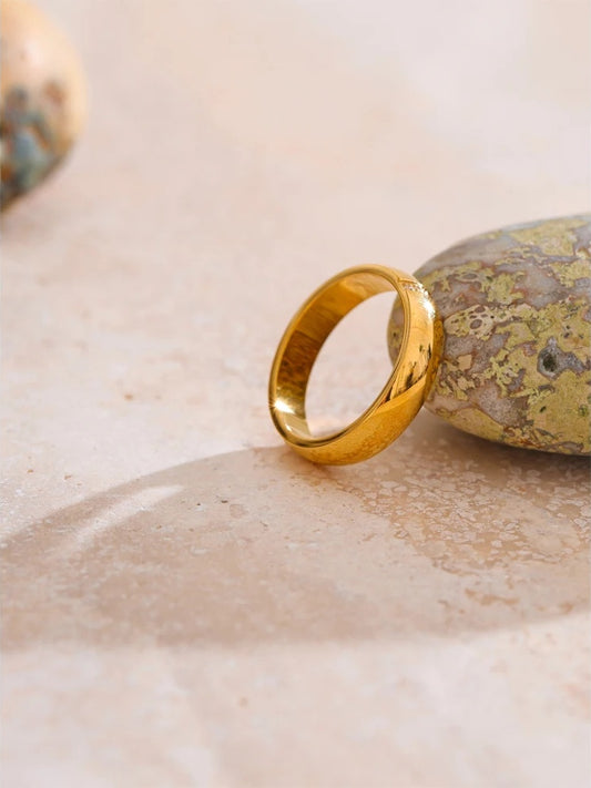 Polished cubic zircon gold color ring - product image