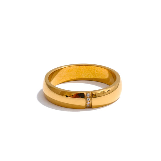 Polished cubic zircon gold color ring - product image