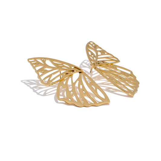 Polished hollow big butterfly minimalist stud earrings - product image