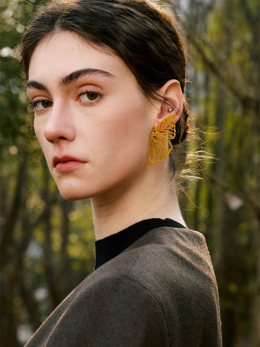 Polished hollow big butterfly minimalist stud earrings - product image