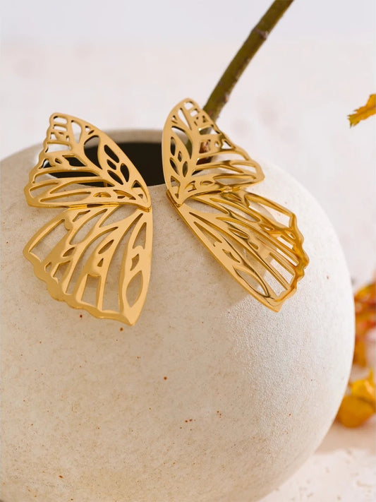 Polished hollow big butterfly minimalist stud earrings - product image