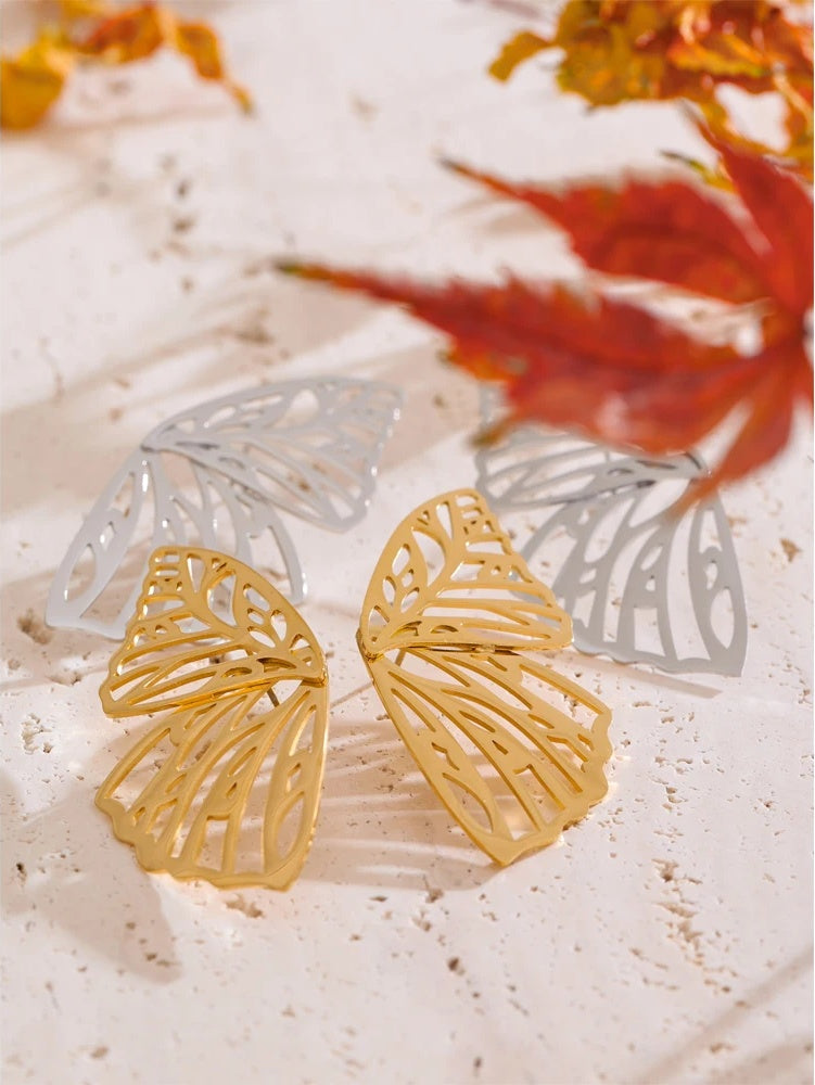 Polished hollow big butterfly minimalist stud earrings - product image