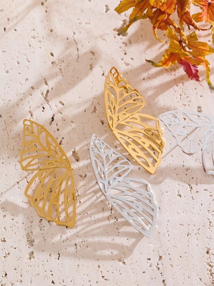 Polished hollow big butterfly minimalist stud earrings - product image