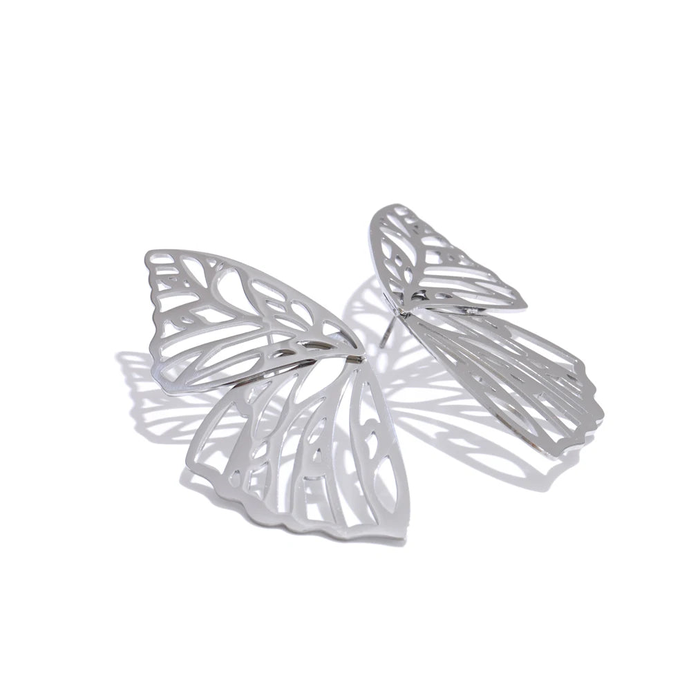 Polished hollow big butterfly minimalist stud earrings - product image