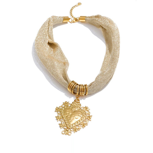 Polyester cloth chain heart pendant necklace - product image