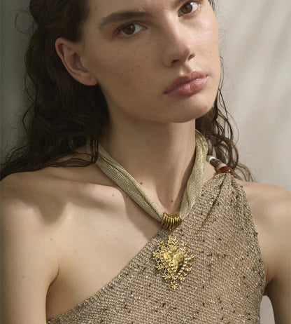Polyester cloth chain heart pendant necklace - product image