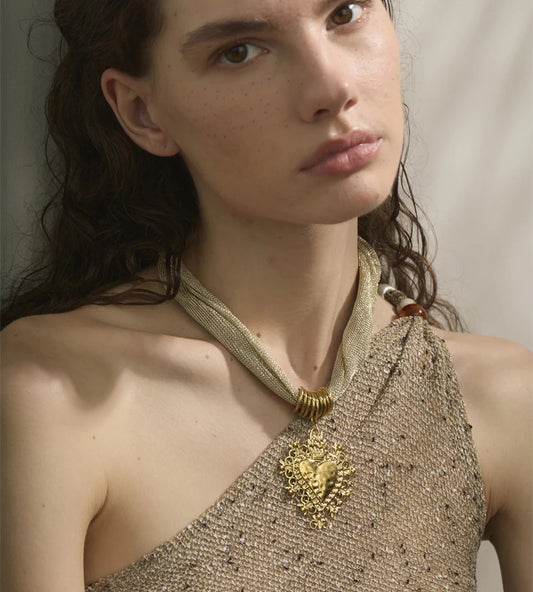 Polyester cloth chain heart pendant necklace - product image