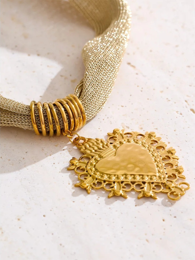 Polyester cloth chain heart pendant necklace - product image