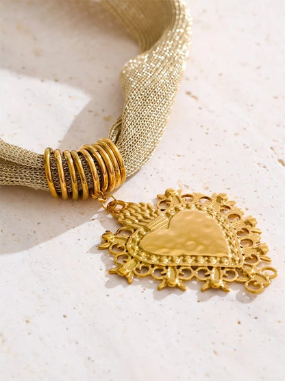 Polyester cloth chain heart pendant necklace - product image