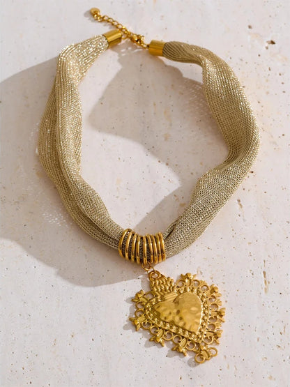 Polyester cloth chain heart pendant necklace - product image