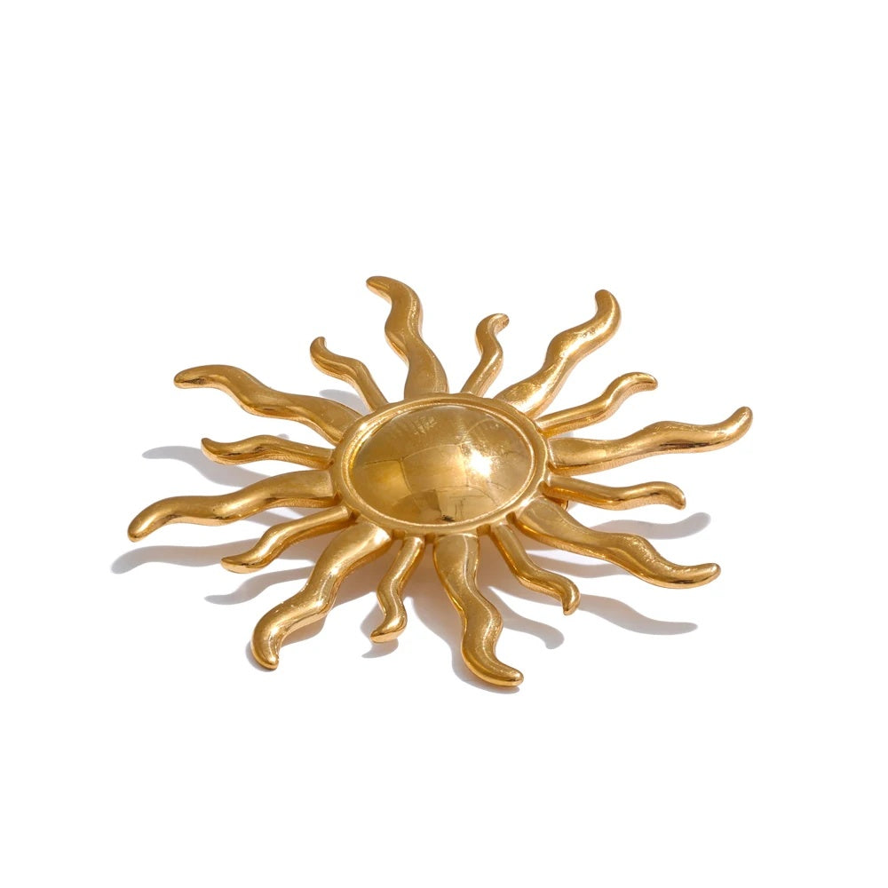 Popular metal sun brooch pin gold silver color - product image