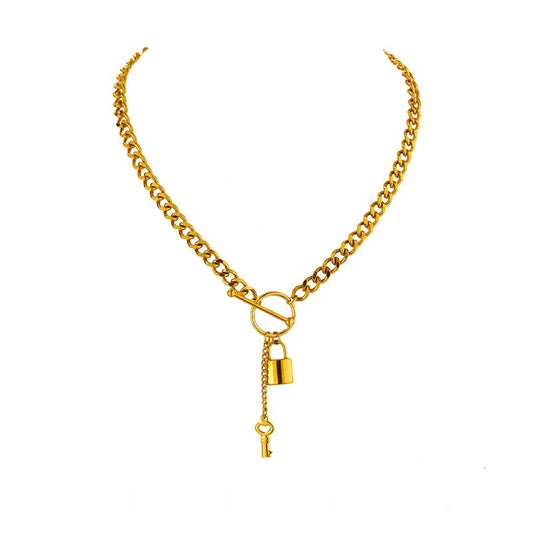 Punk metal lock pendant minimalist chain necklace - product image