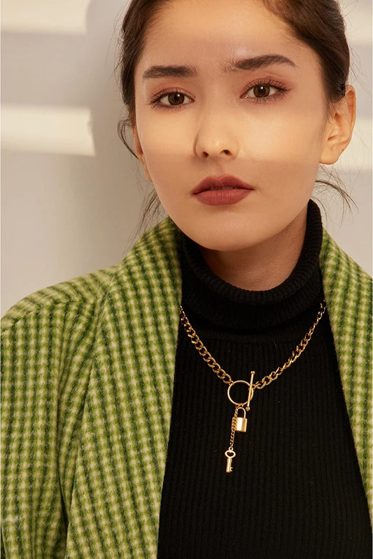 Punk metal lock pendant minimalist chain necklace - product image