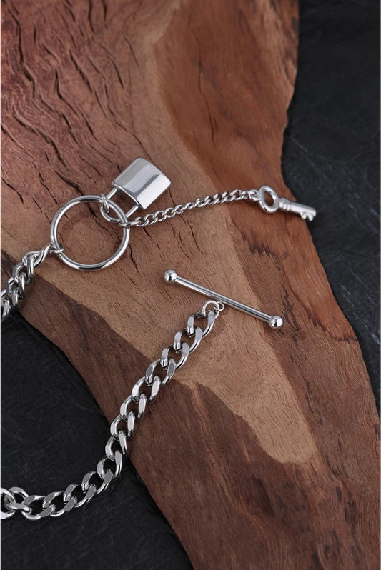 Punk metal lock pendant minimalist chain necklace - product image